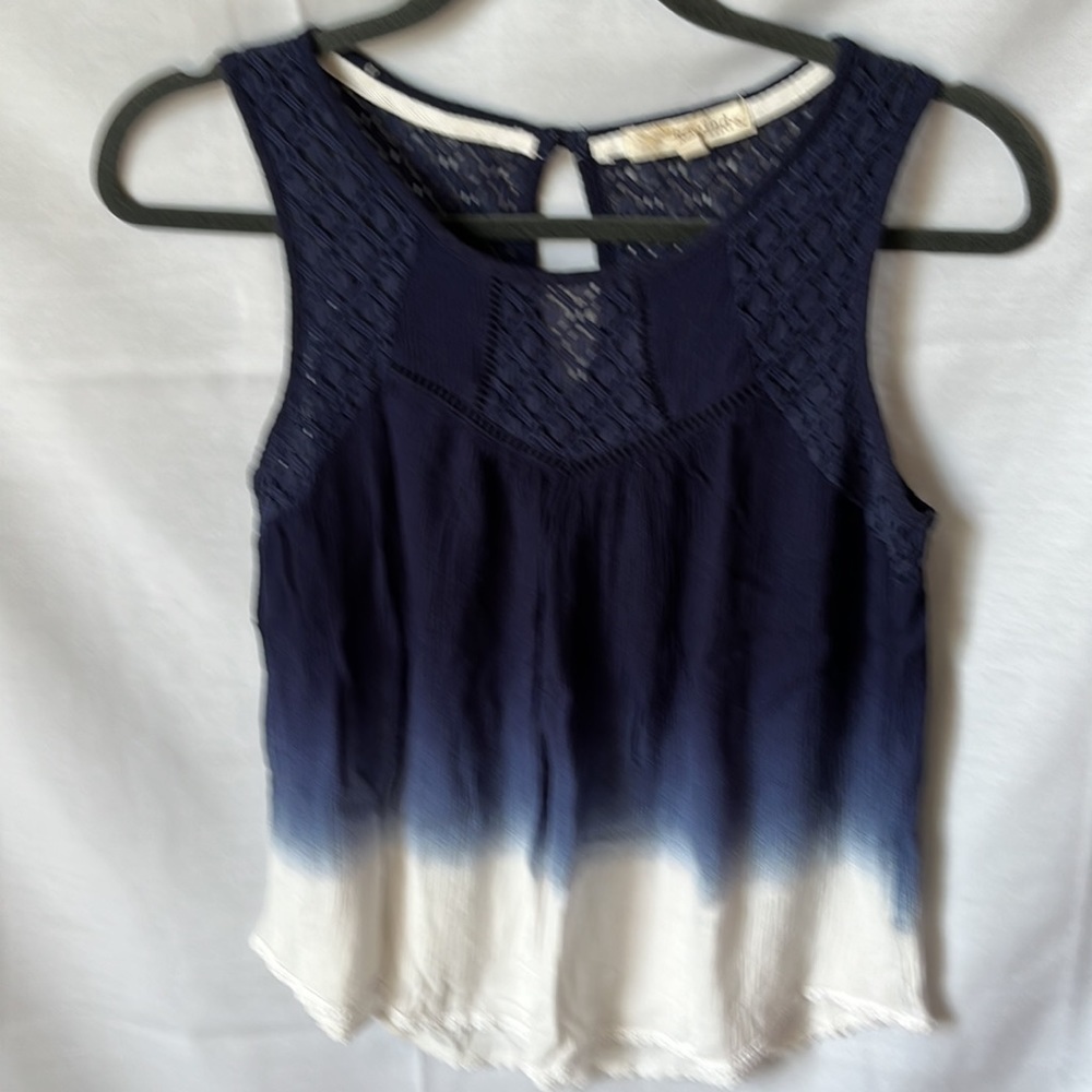 Rewind Navy Ombre Tank Top M Boho Lace Trim Flowy Summer Beach